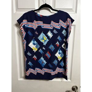 J McLaughlin S Nautical Top Shirt Sailing Preppy Catalina Stretch Vacation Flag